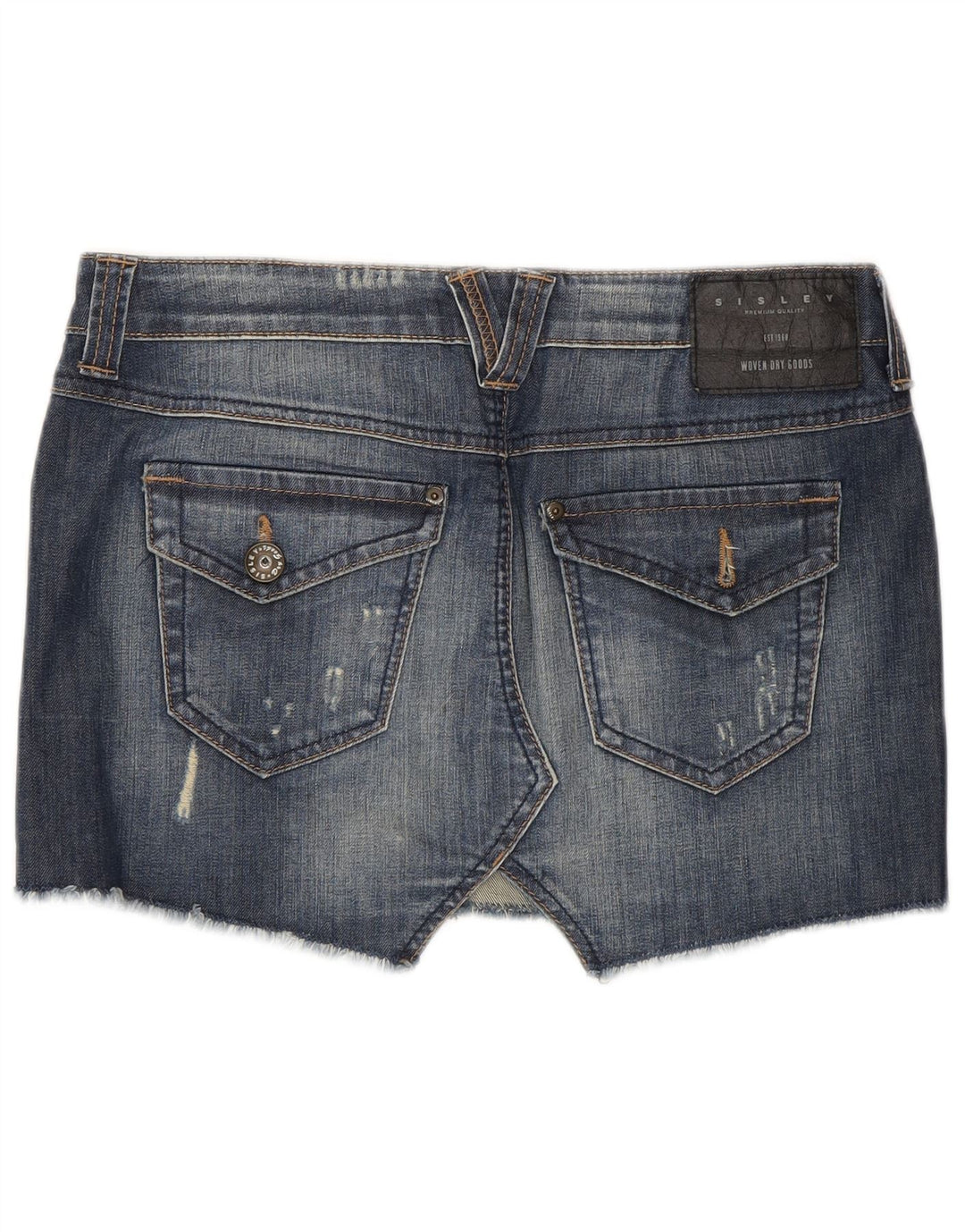 Sisley Γυναικεία Distressed Μίνι Τζιν Φούστα W29 Μεσαίο Μπλε Βαμβακερό