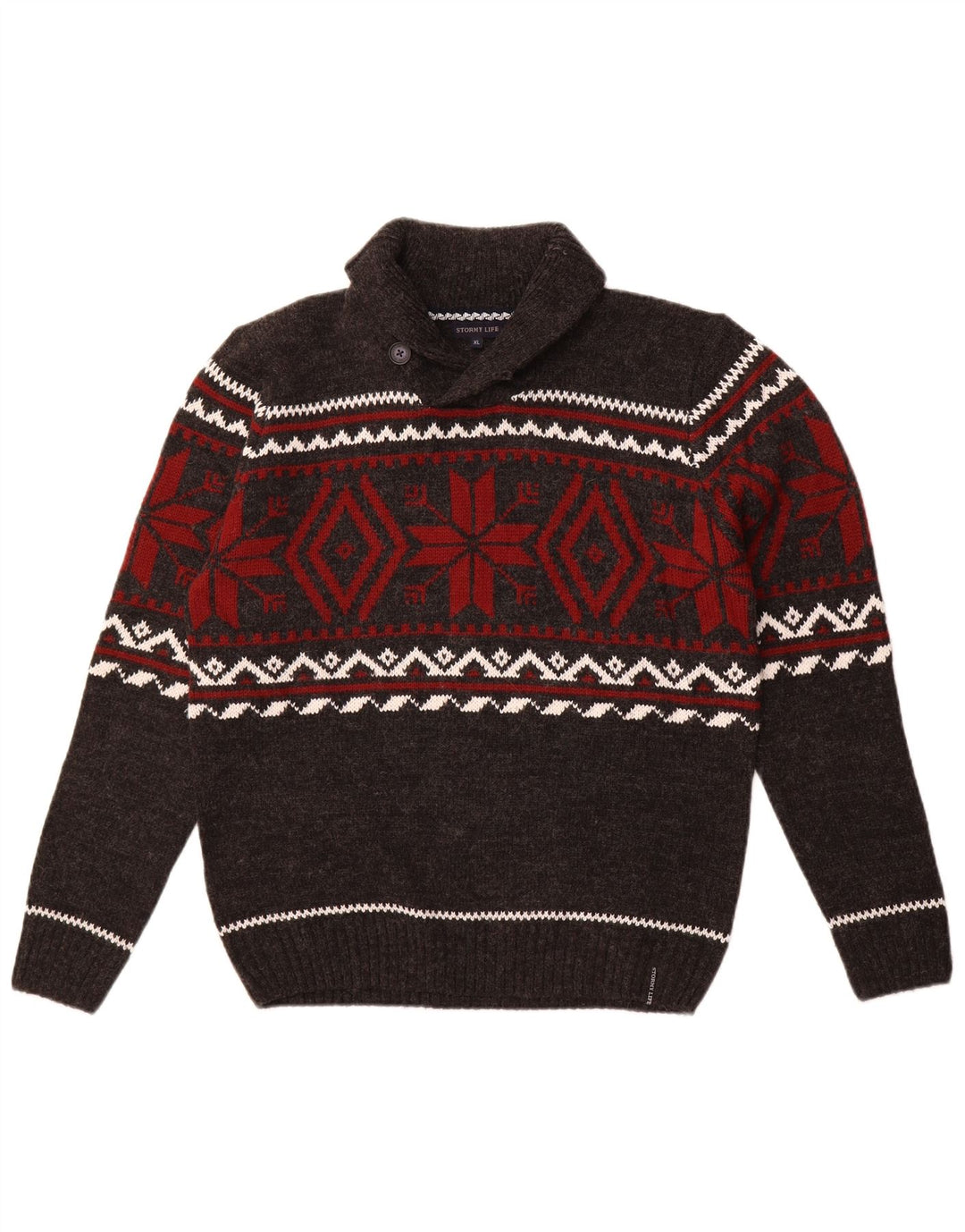 Vintage ανδρικό πουλόβερ με λαιμόκοψη με σάλι Medium Grey Fair Isle