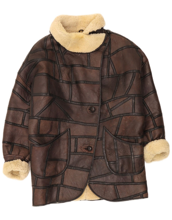 Vintage Γυναικείο Παλτό Shearling UK 18 XL Καφέ Patchwork