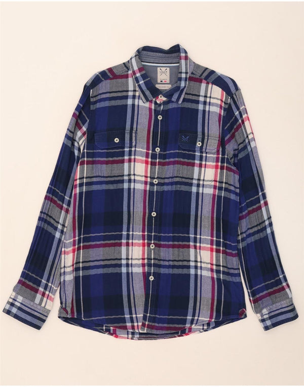 Crew Clothing Ανδρικό πουκάμισο φανελένιο σε εφαρμογή XL Μπλε βαμβακερό