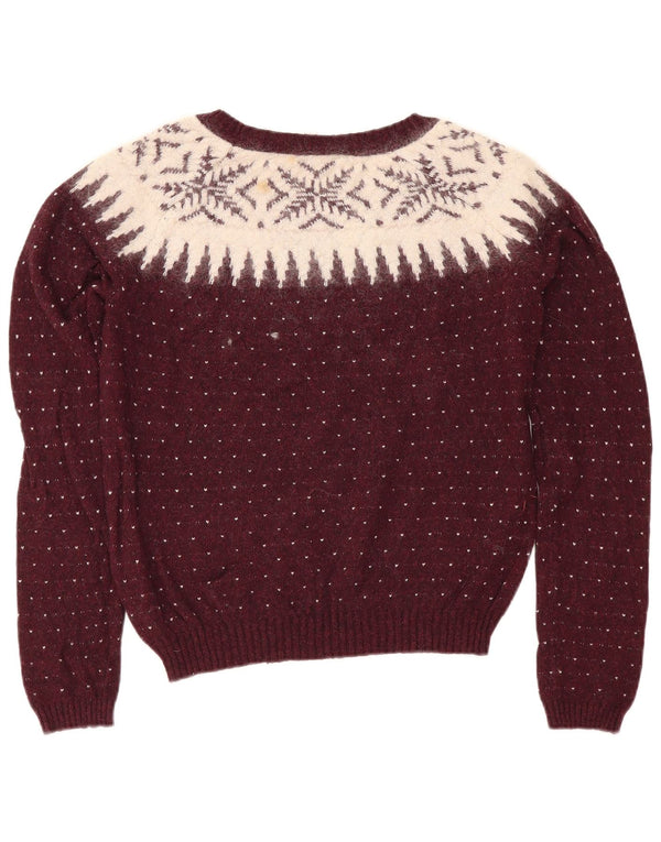 Fat Face Γυναικείο πουλόβερ με λαιμό βάρκα UK 12 Medium Burgundy Fair Isle