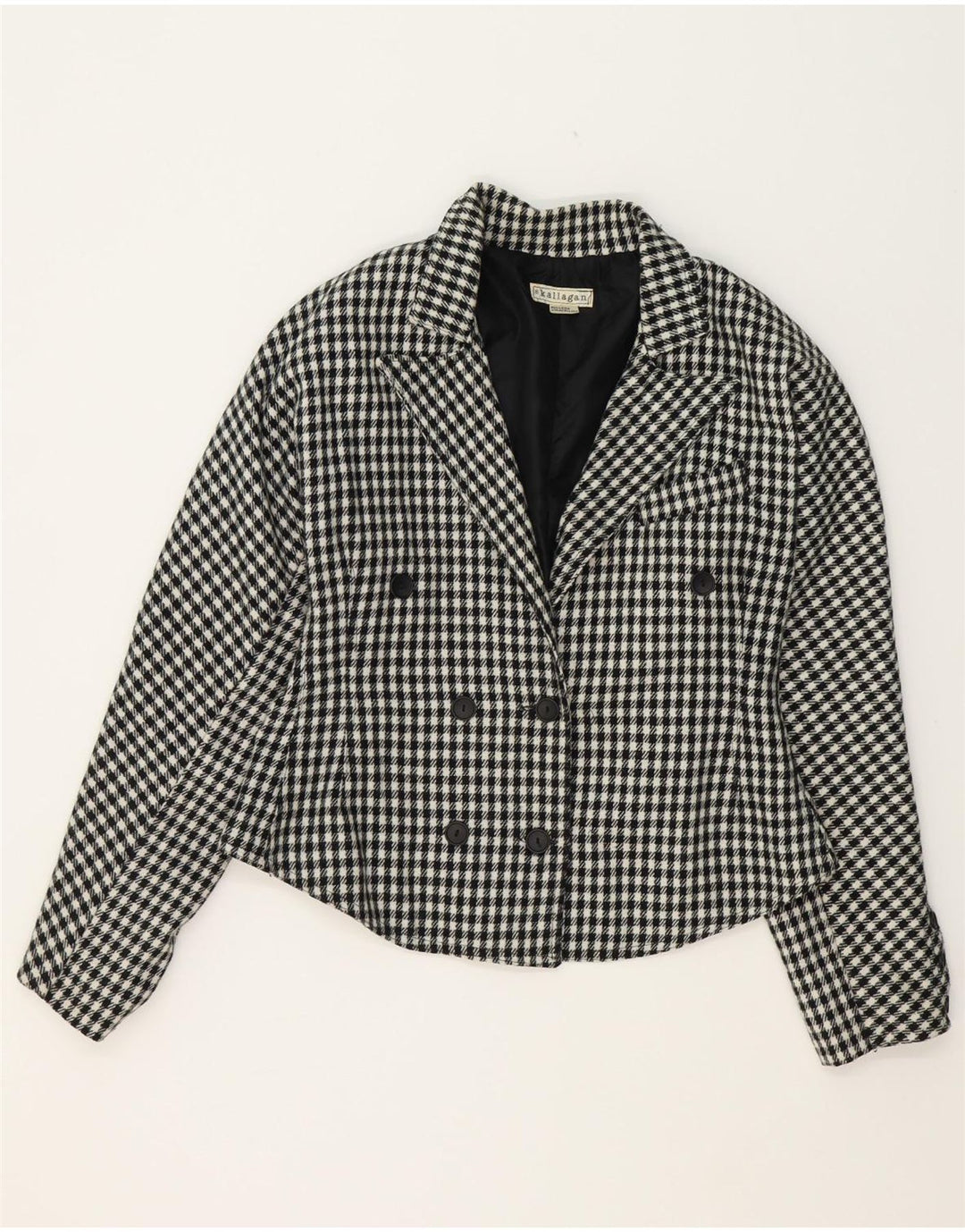 VINTAGE Womens Blazer Jacket UK 14 Medium Black Houndstooth Vintage Vintage and Second-Hand Vintage from Messina Hembry 