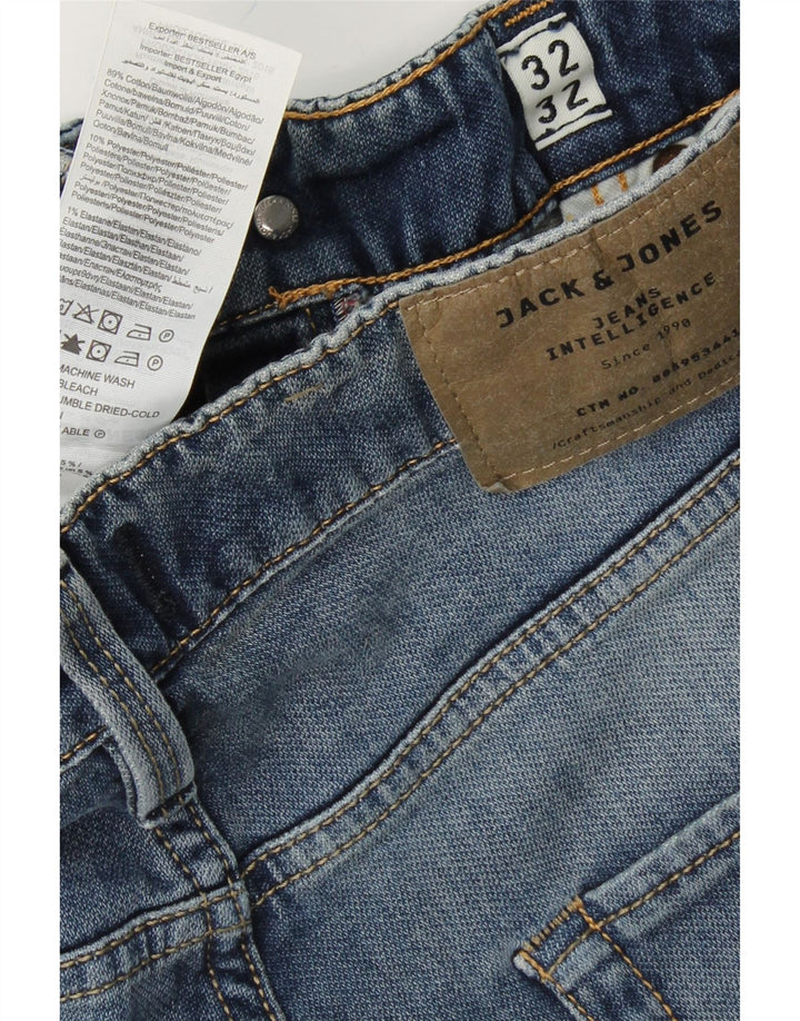 JACK & JONES Mens Distressed Slim Jeans W32 L32 Blue Cotton Vintage Jack & Jones and Second-Hand Jack & Jones from Messina Hembry 