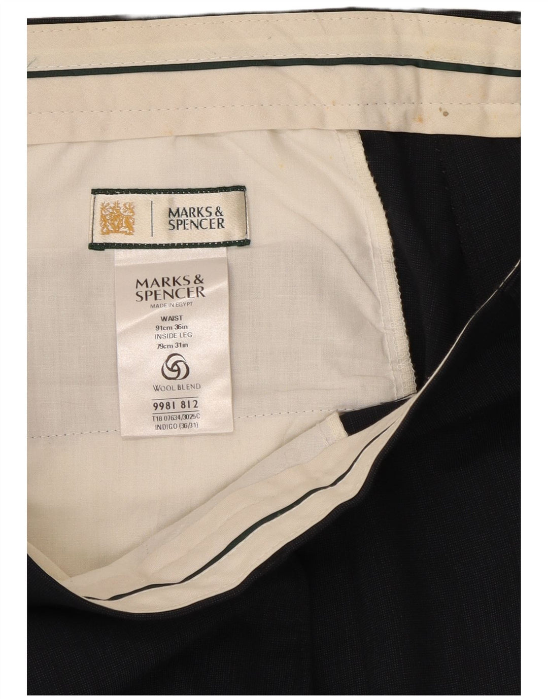 Marks & Spencer Ανδρικό παντελόνι με καρφίτσα W36 L31 Navy Blue Polyester