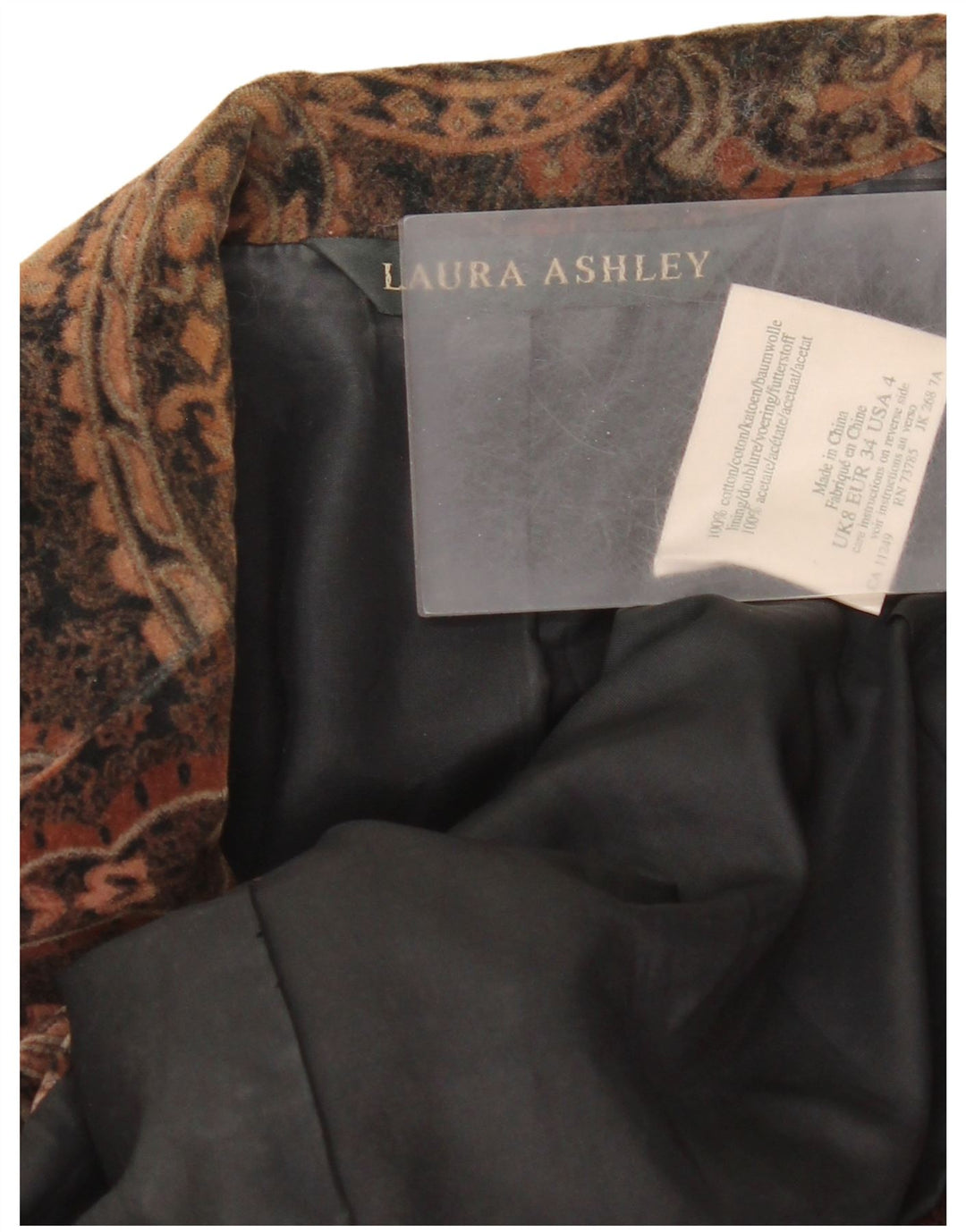 Laura Ashley Γυναικείο βελούδινο σακάκι μπλέιζερ με 2 κουμπιά UK 8 Small Brown Paisley