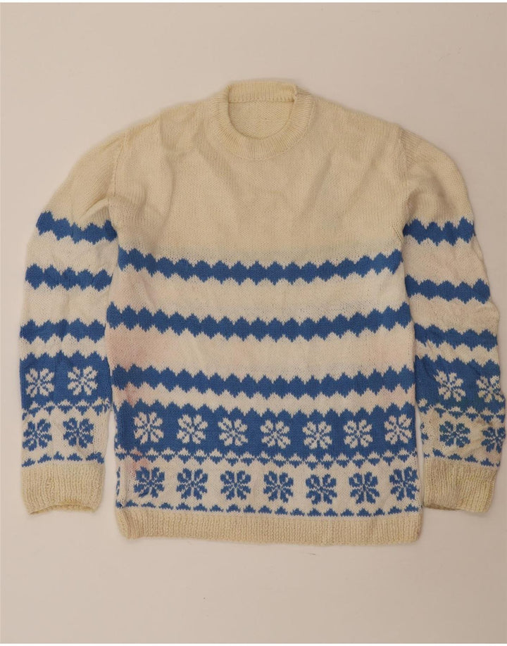 Ανδρικό πουλόβερ με λαιμόκοψη VINTAGE Medium Off White Fair Isle
