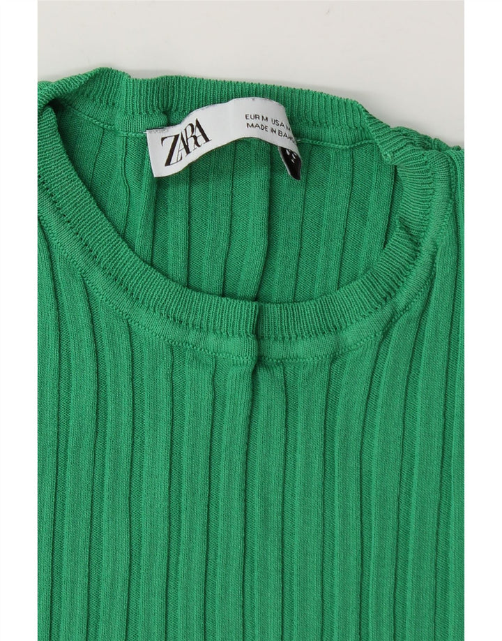 Zara Γυναικείο T-Shirt Crop Top UK 12 Medium Green