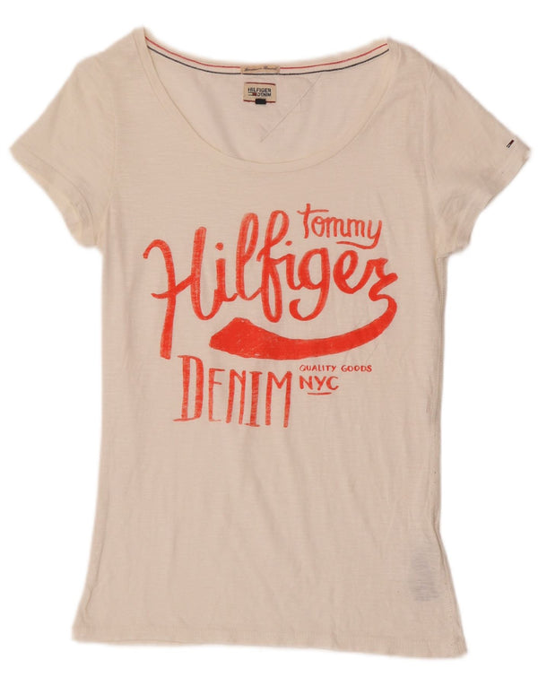 Γυναικείο γραφικό μπλουζάκι Tommy Hilfiger Top UK 8 Μικρό λευκό βαμβακερό