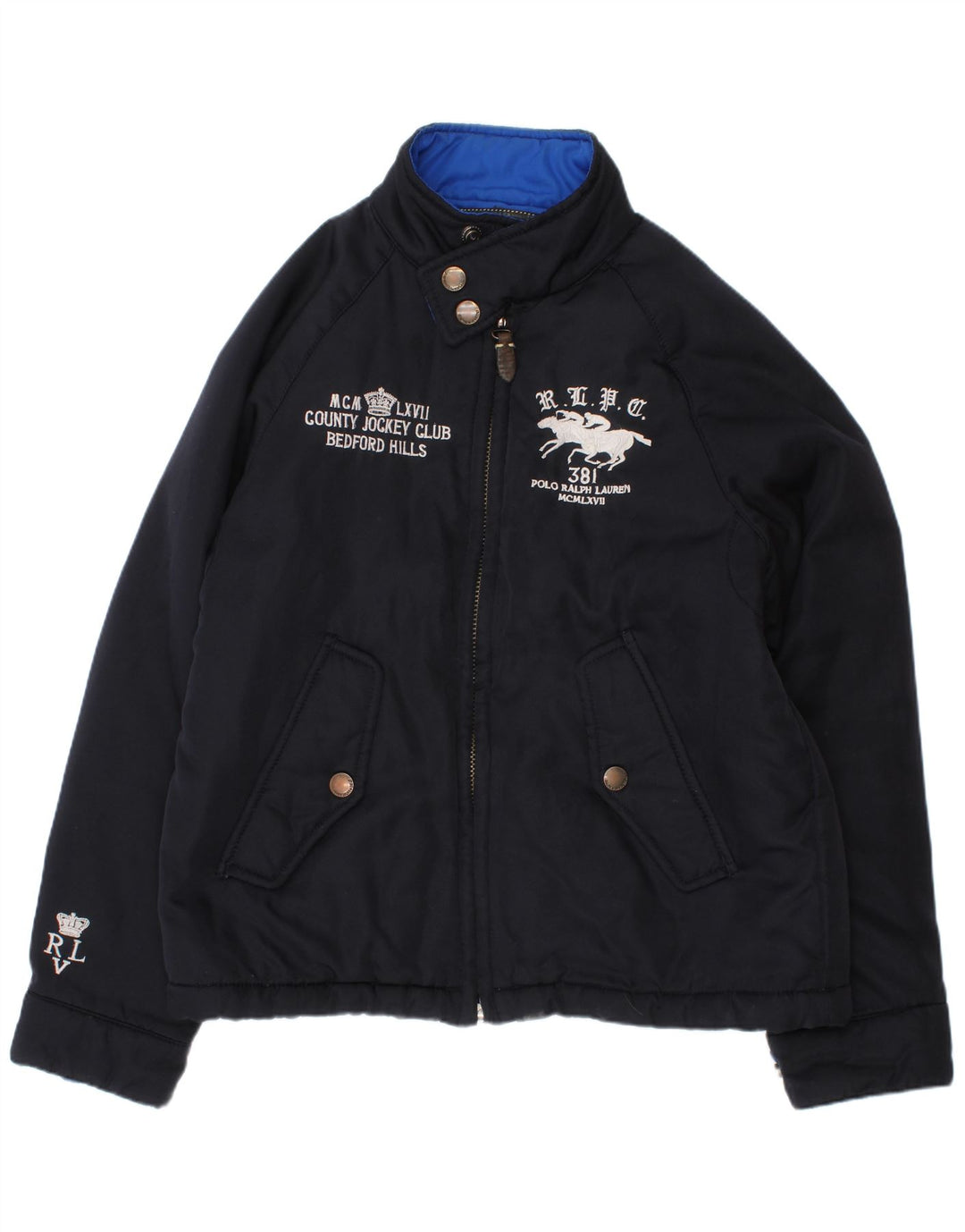 Polo Ralph Lauren Boys Graphic Harrington Jacket 7-8 Years Small Navy Blue