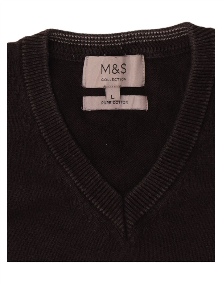 Marks & Spencer Ανδρικό πουλόβερ με λαιμόκοψη V-λαιμόκοψη μεγάλο μαύρο βαμβακερό