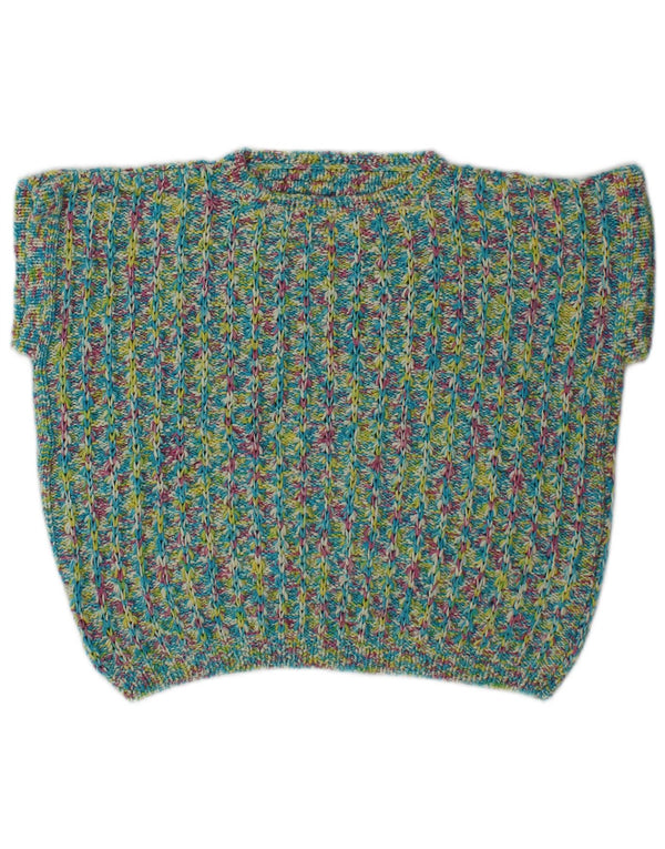 Vintage γυναικείο Crop Boat Neck Jumper UK 16 Large Green Flecked