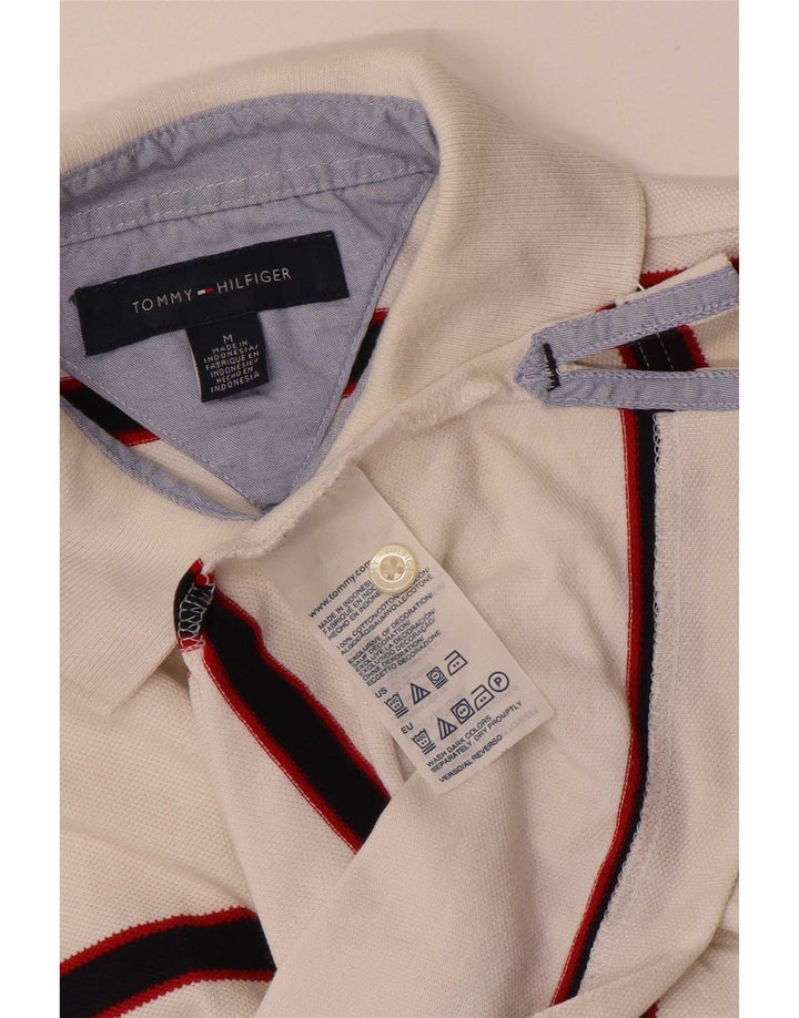 Ανδρικό πουκάμισο πόλο Tommy Hilfiger, μεσαίο λευκό βαμβακερό ριγέ