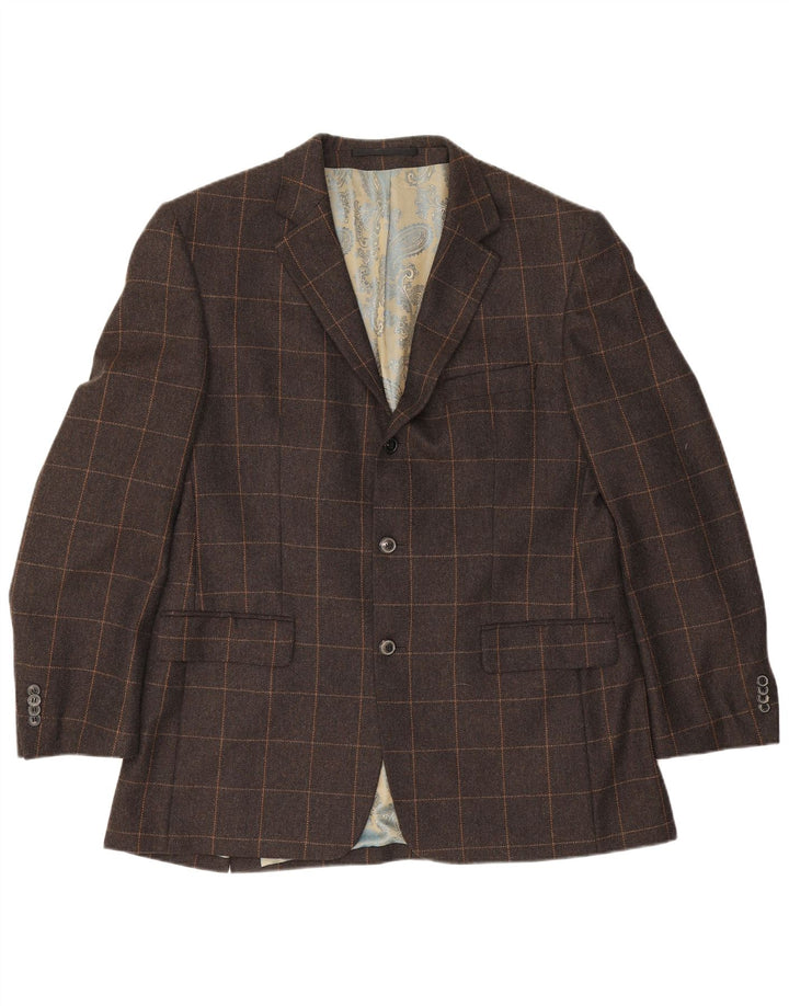 Vintage Ανδρικό σακάκι σακάκι με 3 κουμπιά IT 54 2XL Brown Check Cashmere