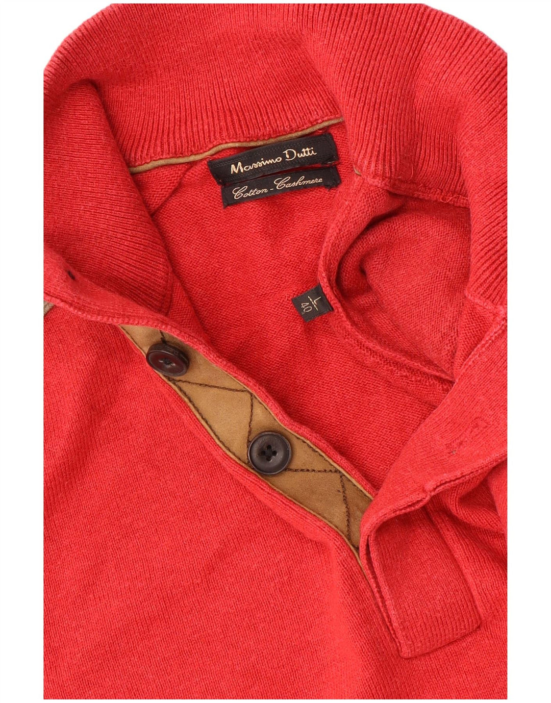 Massimo Dutti Ανδρικό πουλόβερ με κουμπιά για λαιμό, μεγάλο κόκκινο χρώμα, βαμβακερό
