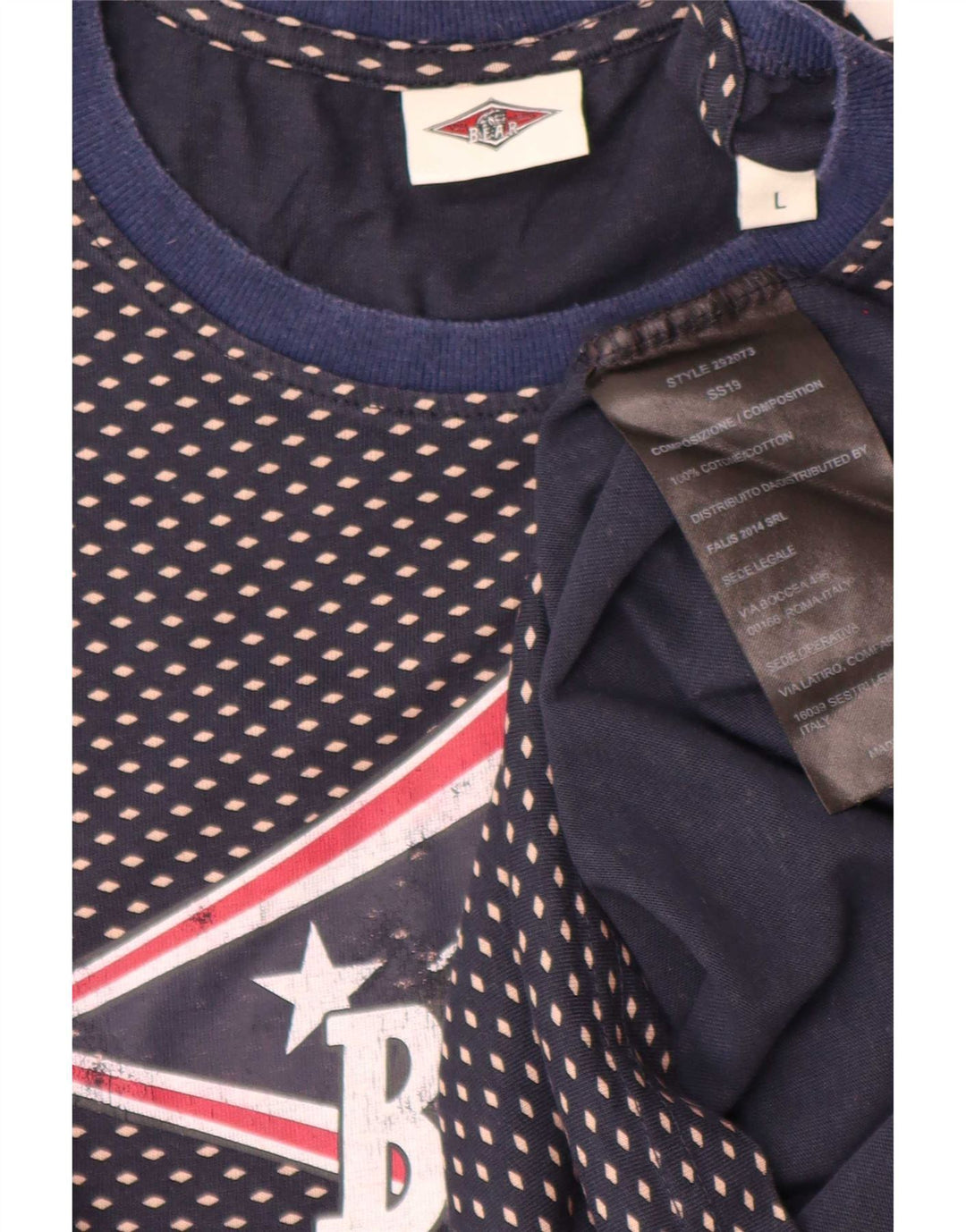 Ανδρικό Bear Graphic T-Shirt Top μεγάλο μπλε ναυτικό βαμβακερό με στίγματα