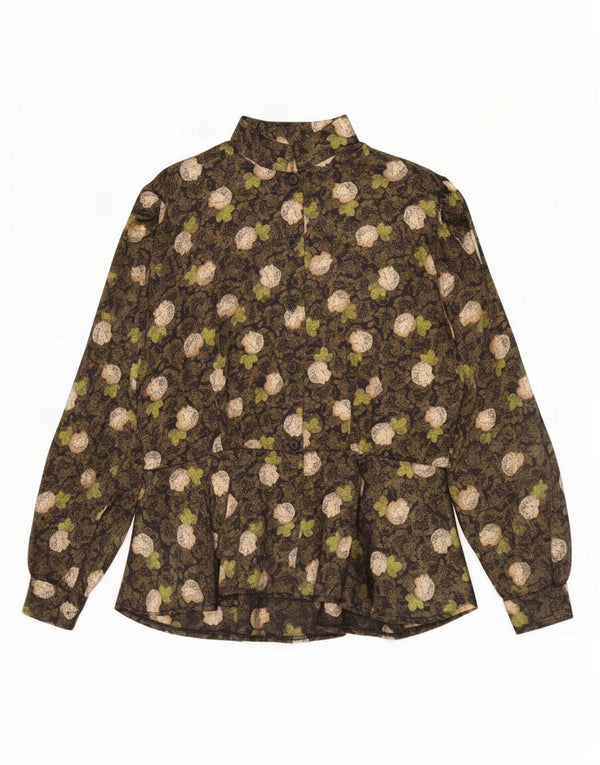 Vintage γυναικείο πουκάμισο μπλούζα UK 14 Medium Khaki Floral