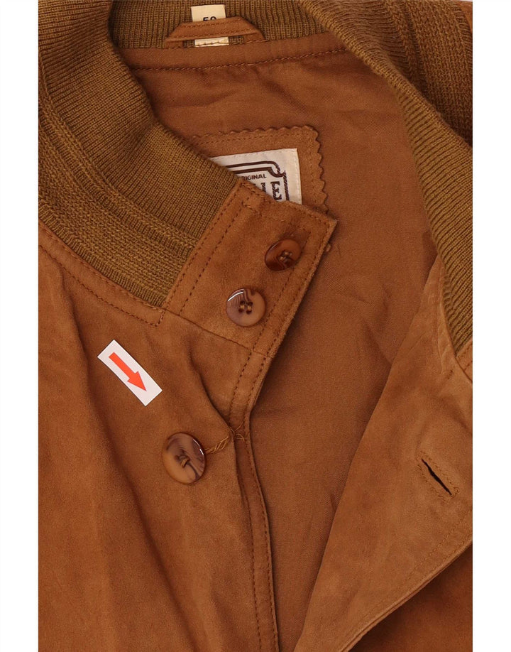 Vintage Ανδρικό Bomber Suede Jacket IT 50 Large Brown Δερμάτινο Ρετρό