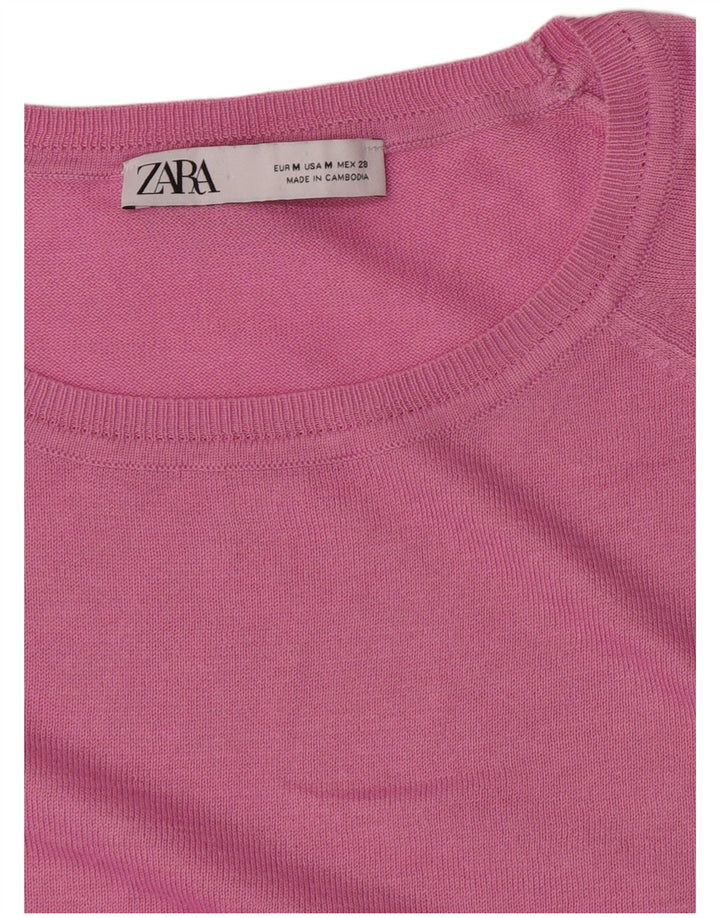 Zara Γυναικείο πουλόβερ με λαιμόκοψη UK 14 Medium Pink