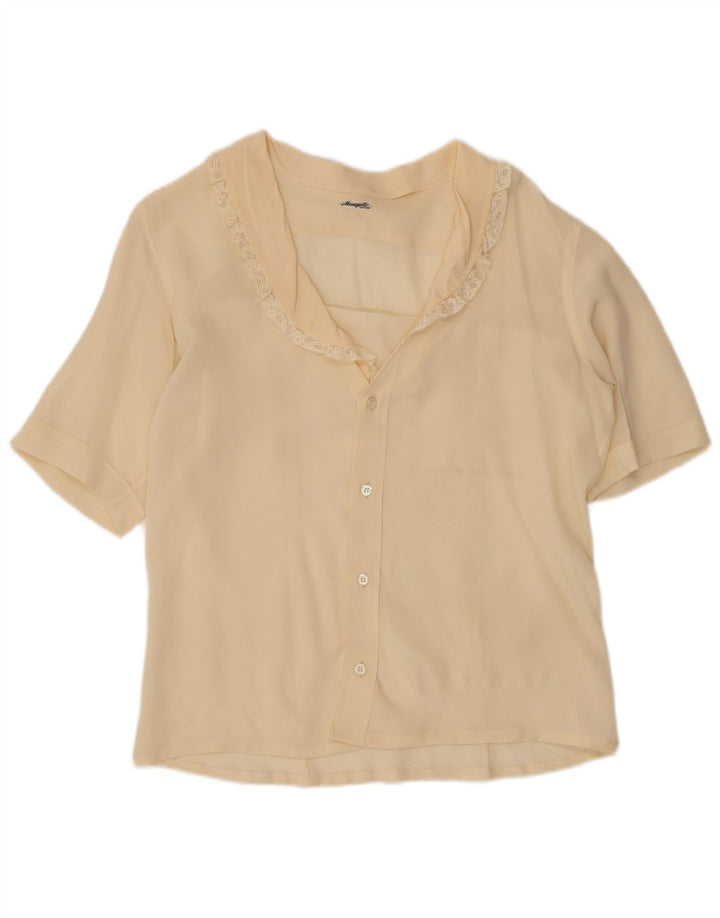 Vintage γυναικείο κοντομάνικο μπλούζα UK 14 Medium Off White