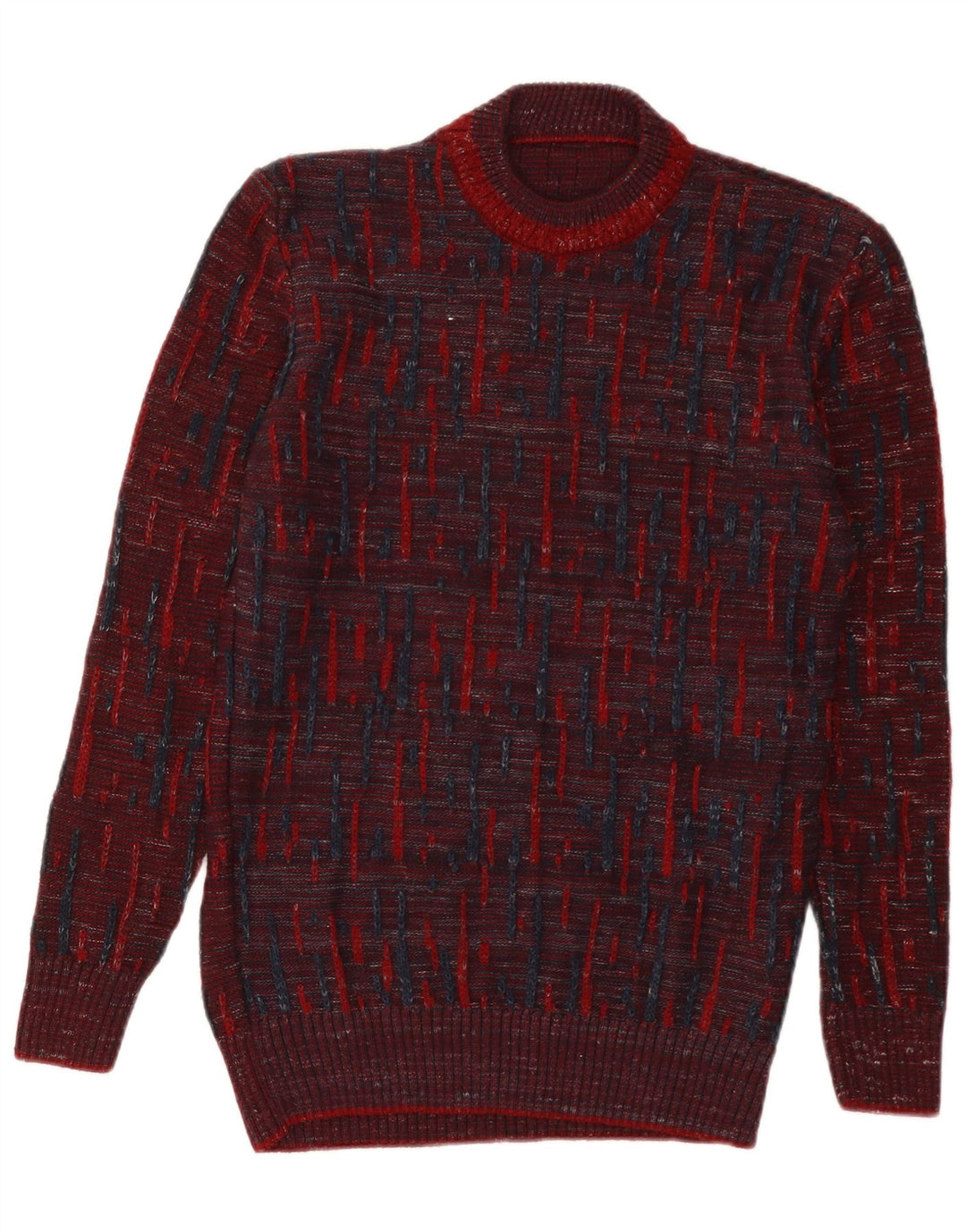 Vintage γυναικείο πουλόβερ με λαιμό χελώνα UK 12 μεσαίο ριγέ μπορντό