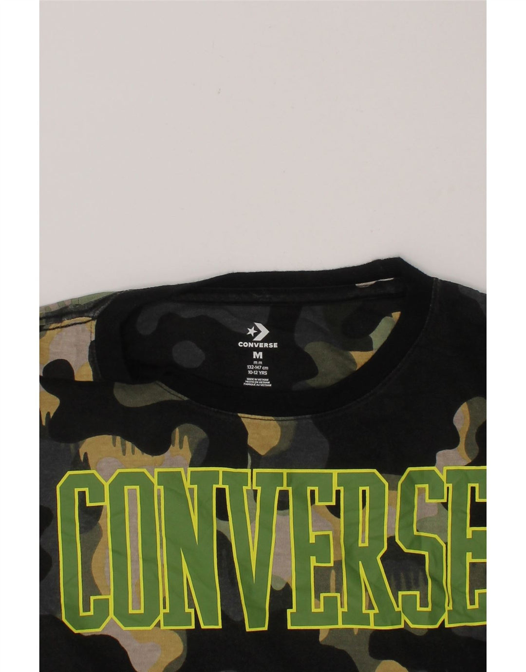 CONVERSE Boys Graphic T-Shirt Top 10-11 Years Medium Green Camouflage Vintage Converse and Second-Hand Converse from Messina Hembry 