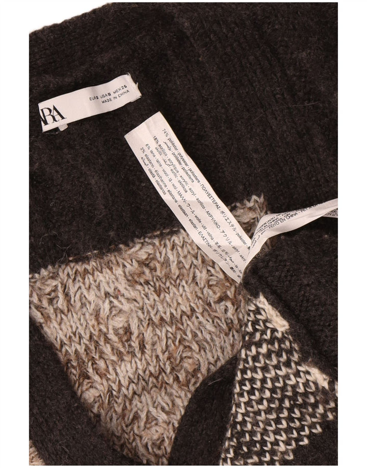 Zara Γυναικείο πουλόβερ με ζακέτα UK 10 Small Brown Patchwork