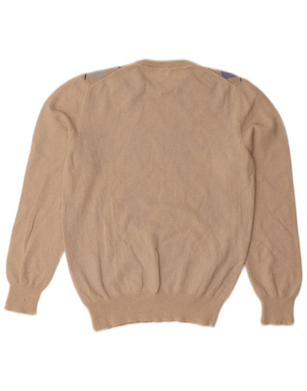 Vintage γυναικείο πουλόβερ με λαιμόκοψη UK 8 Small Beige Argyle/Diamond