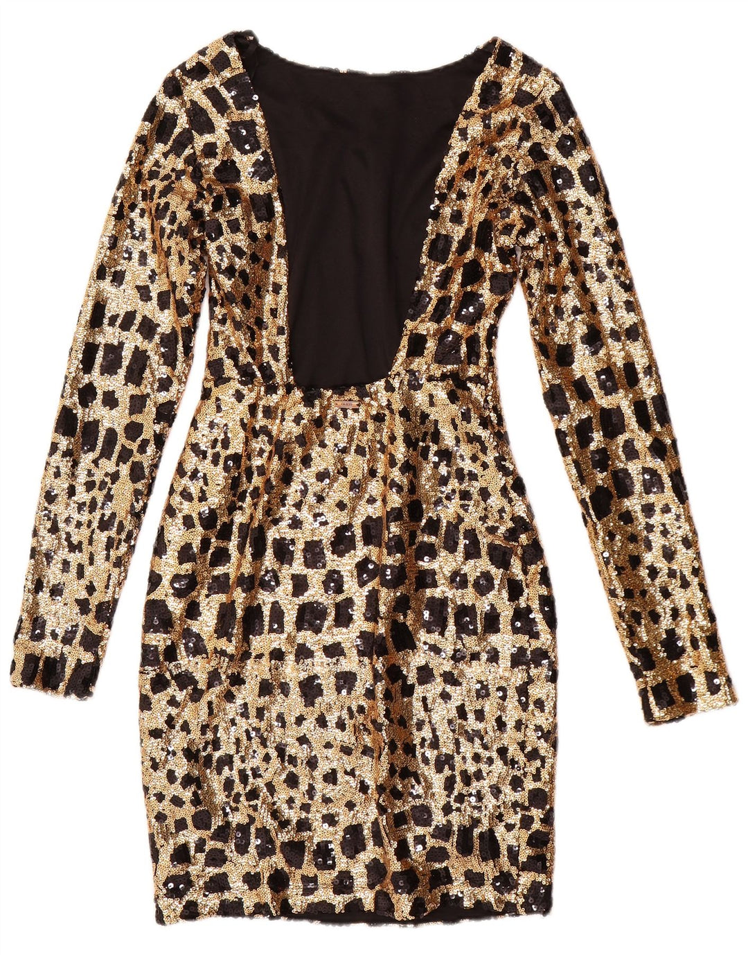GUESS Γυναικείο μακρυμάνικο φόρεμα με παγιέτα Bodycon UK 6 XS Gold Geometric