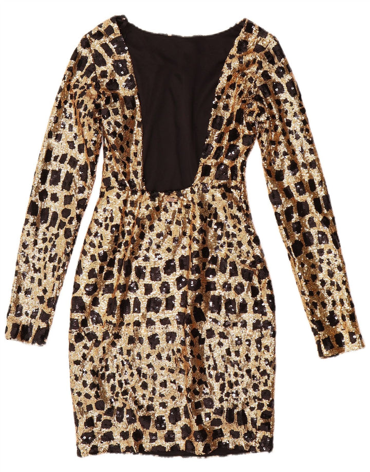 GUESS Γυναικείο μακρυμάνικο φόρεμα με παγιέτα Bodycon UK 6 XS Gold Geometric