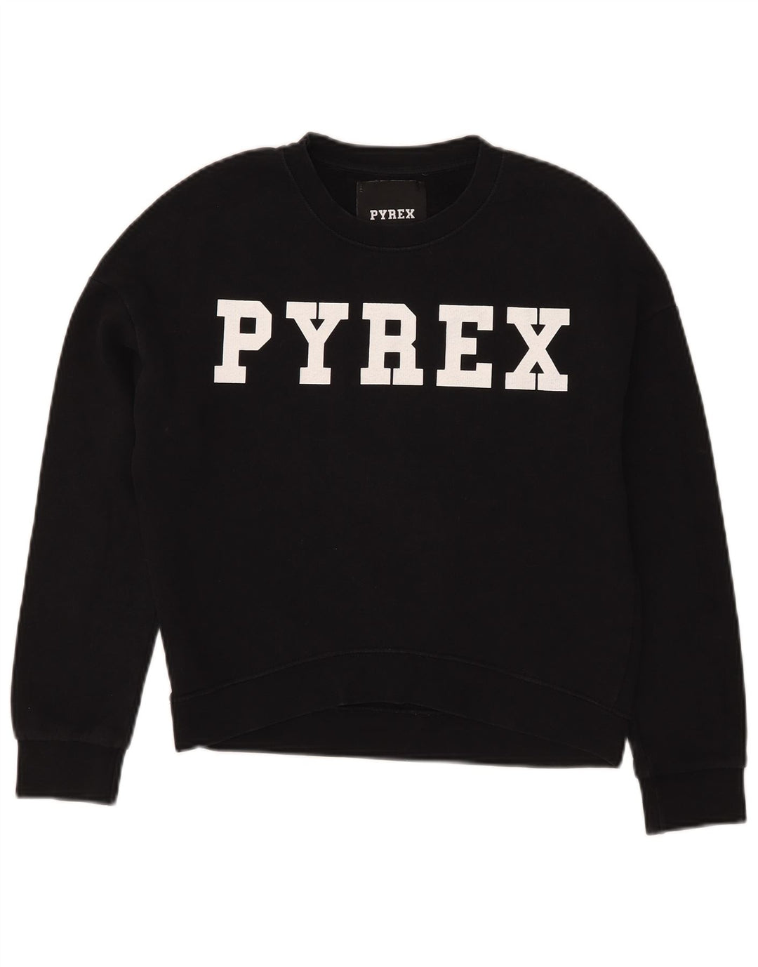 Pyrex Γυναικείο γραφικό φούτερ υπερμεγέθη Crop Jumper UK 6 XS μαύρο βαμβακερό