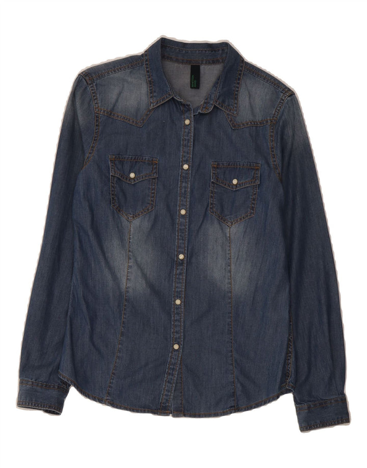 BENETTON Womens Denim Shirt UK 10 Small Blue Cotton Vintage Benetton and Second-Hand Benetton from Messina Hembry 