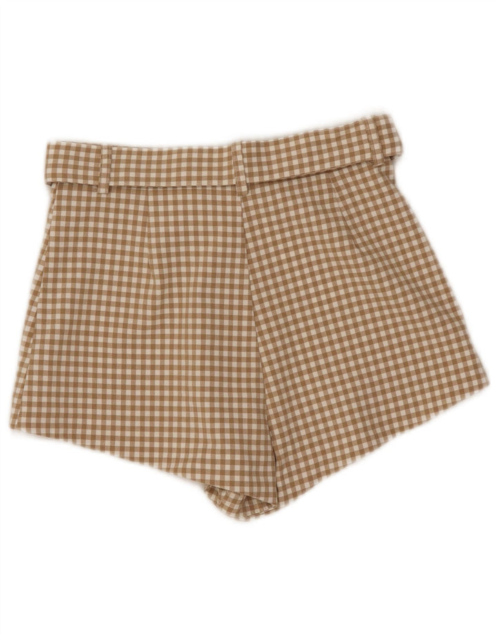 Zara Γυναικείο Ψηλόμεσο Hot Παντελόνι Small W26 Beige Gingham Polyester