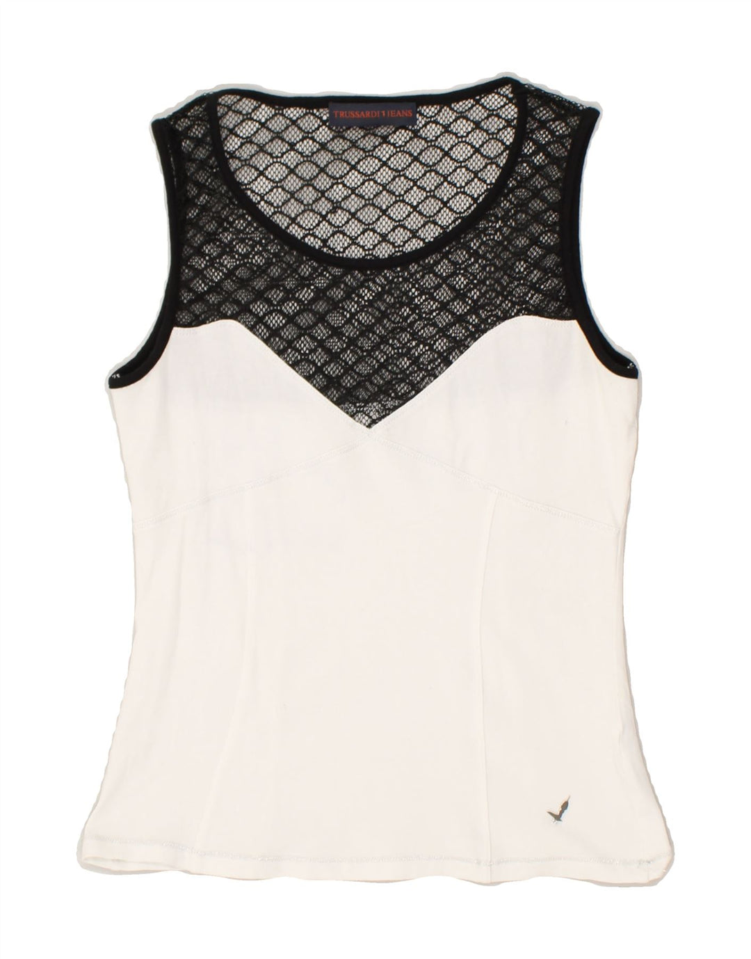 TRUSSARDI Womens Sleeveless Blouse Top UK 6 XS White Colourblock | Vintage Trussardi | Thrift | Second-Hand Trussardi | Used Clothing | Messina Hembry 