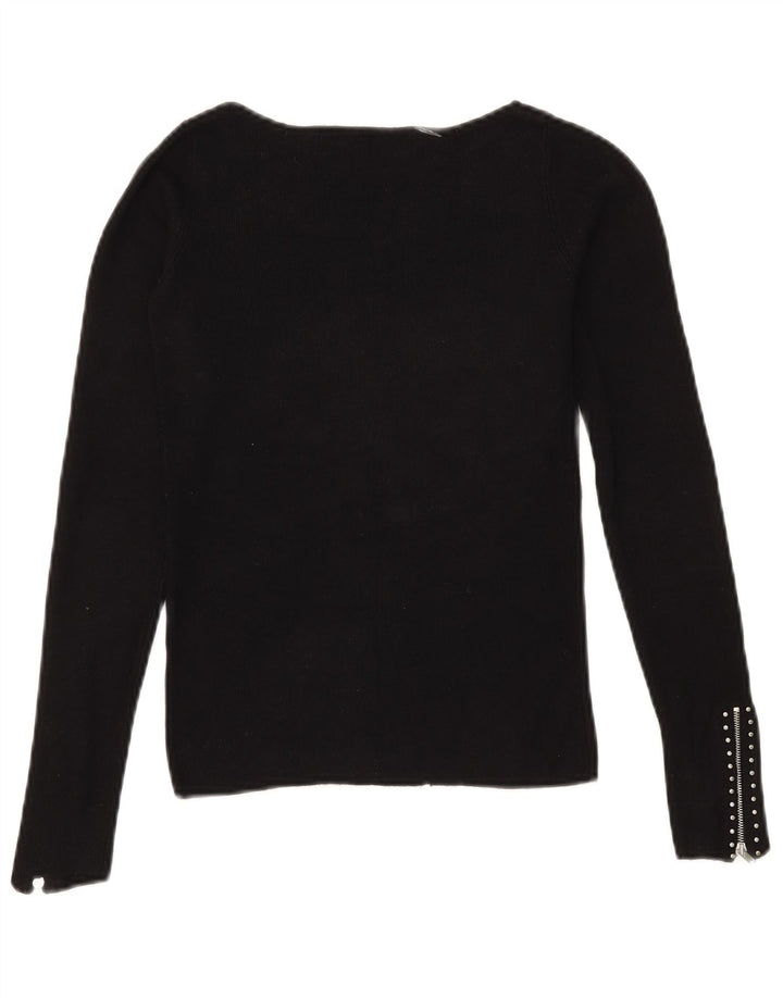 Zara Γυναικείο Crop Top μακρυμάνικο UK 10 Small Black Viscose