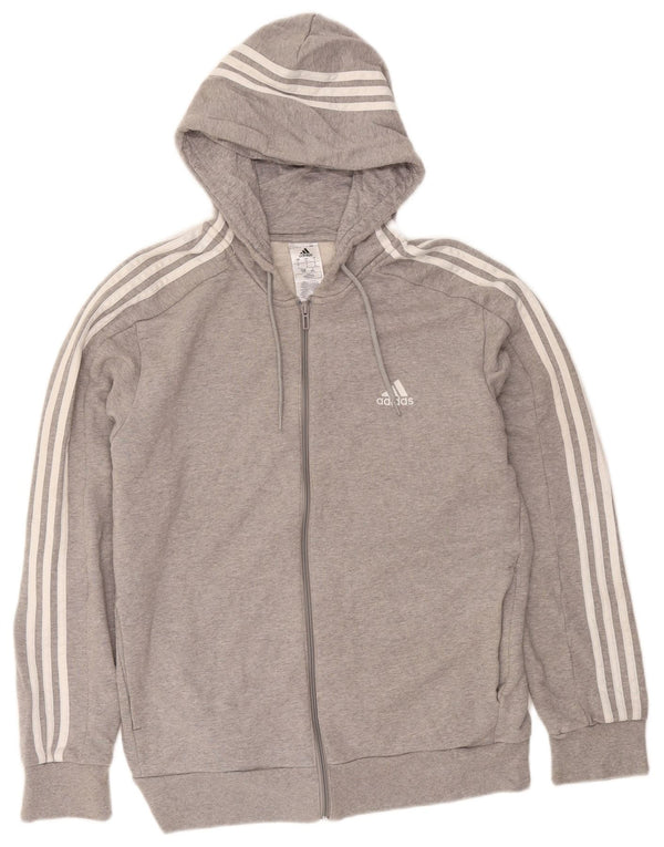 Adidas Mens Zip Hoodie Sweater Large Grey Flecked Cotton