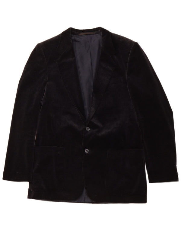 Ανδρικό Vintage Velvet Blazer Jacket UK 36 Small Navy Blue Houndstooth βαμβακερό