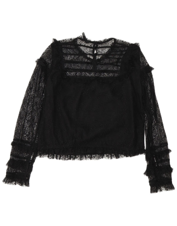 Zara Γυναικεία Trafaluc Crop μακρυμάνικη μπλούζα UK 12 Medium Black Floral