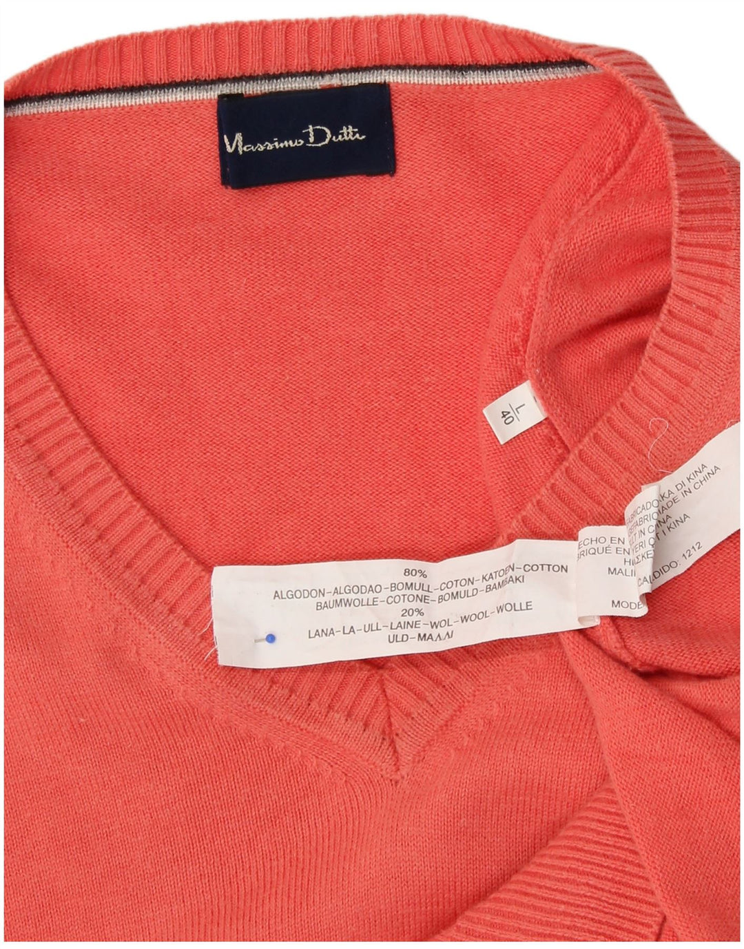 MASSIMO DUTTI Ανδρικό πουλόβερ με λαιμόκοψη V-λαιμόκοψη μεγάλο ροζ βαμβακερό