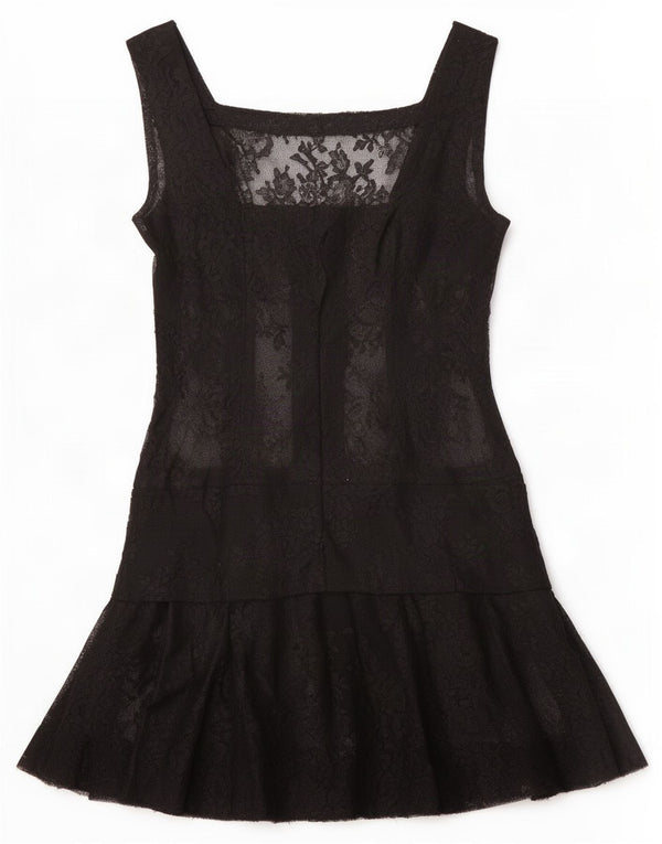 Vintage γυναικείο φόρεμα See Through Αμάνικο UK 10 Small Black Floral