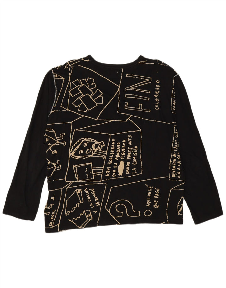 DESIGUAL Womens Oversized Graphic Top Long Sleeve UK 16 Large Black Cotton