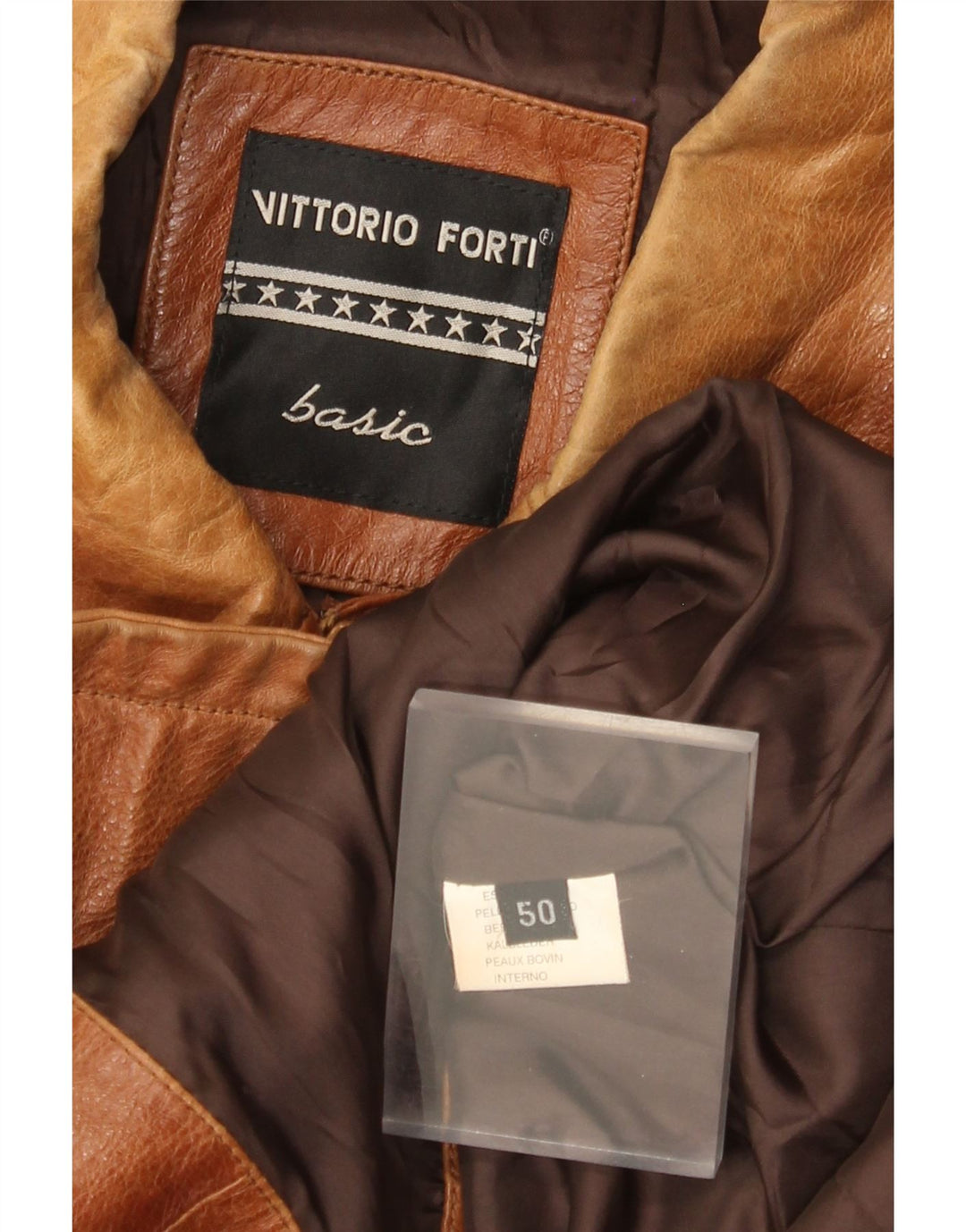 Vittorio Forti Mens Basic Leather Jacket IT 50 Large Brown Δερμάτινο