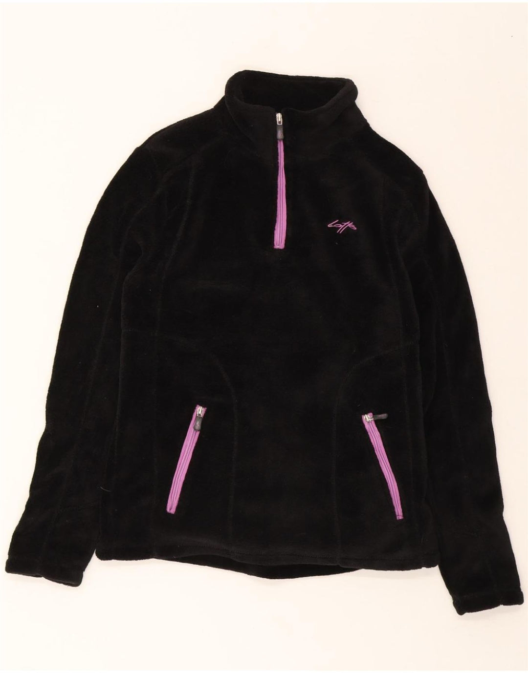 LOTTO Womens Zip Neck Fleece Jumper UK 16 Large Black Polyester Vintage Lotto and Second-Hand Lotto from Messina Hembry 