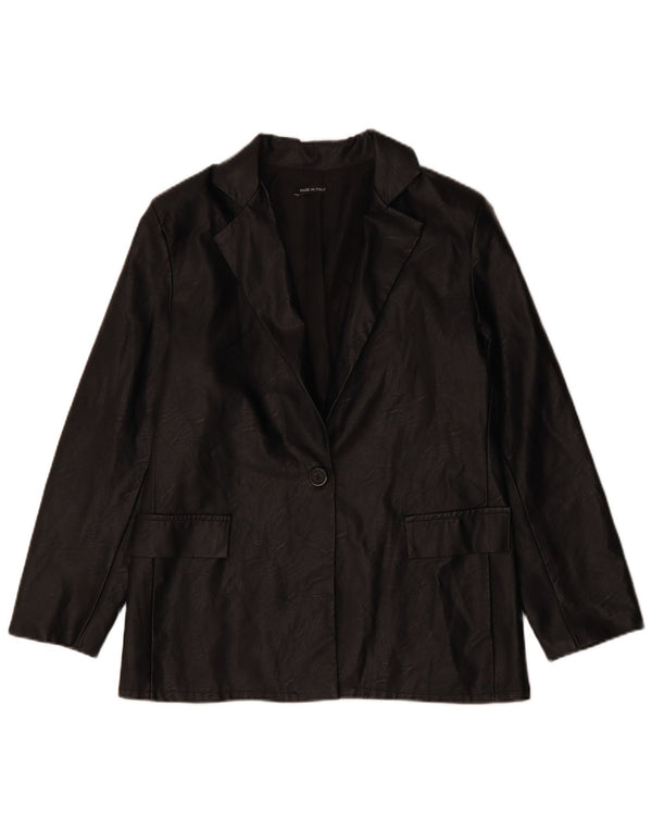 VINTAGE Γυναικείο μπουφάν από συνθετικό δέρμα 1 κουμπιού Blazer UK 12 Medium Black