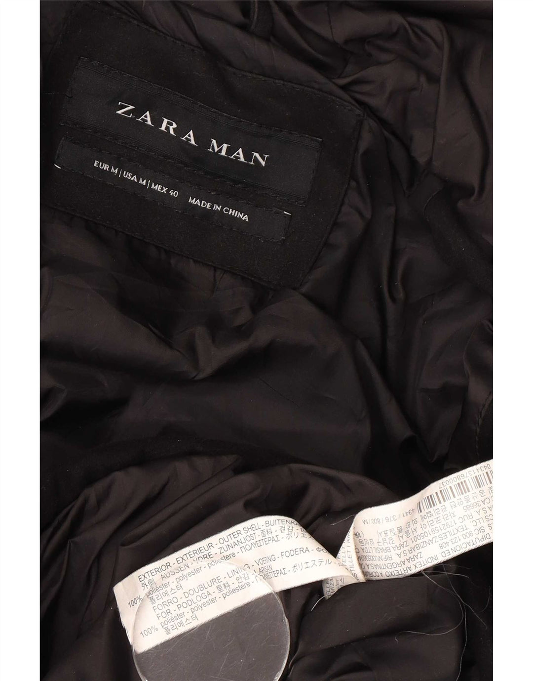 Zara Ανδρικό μπουφάν με κουκούλα με επένδυση UK 38 μεσαίο μαύρο πολυεστέρα