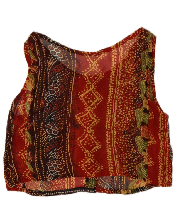 Vintage γυναικείο αμάνικο πουκάμισο Crop μπλούζα UK 12 Medium Red Floral