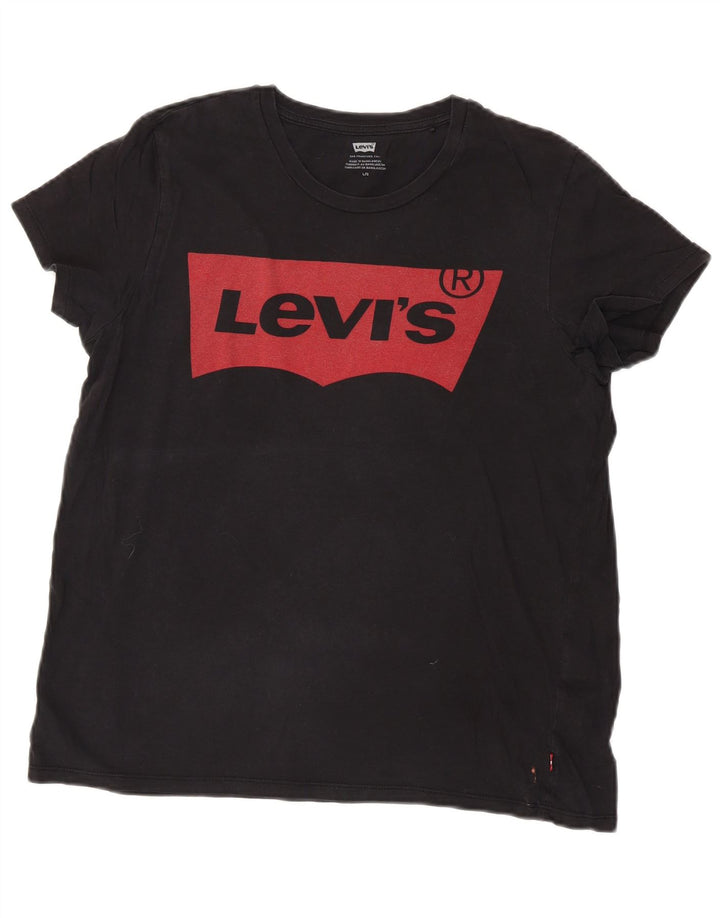 Γυναικείο γραφικό μπλουζάκι LEVI'S Top UK 16 μεγάλο μαύρο βαμβακερό