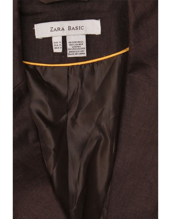 Zara Γυναικείο Μπουφάν 1 Κουμπί Blazer UK 18 XL Brown Ramie