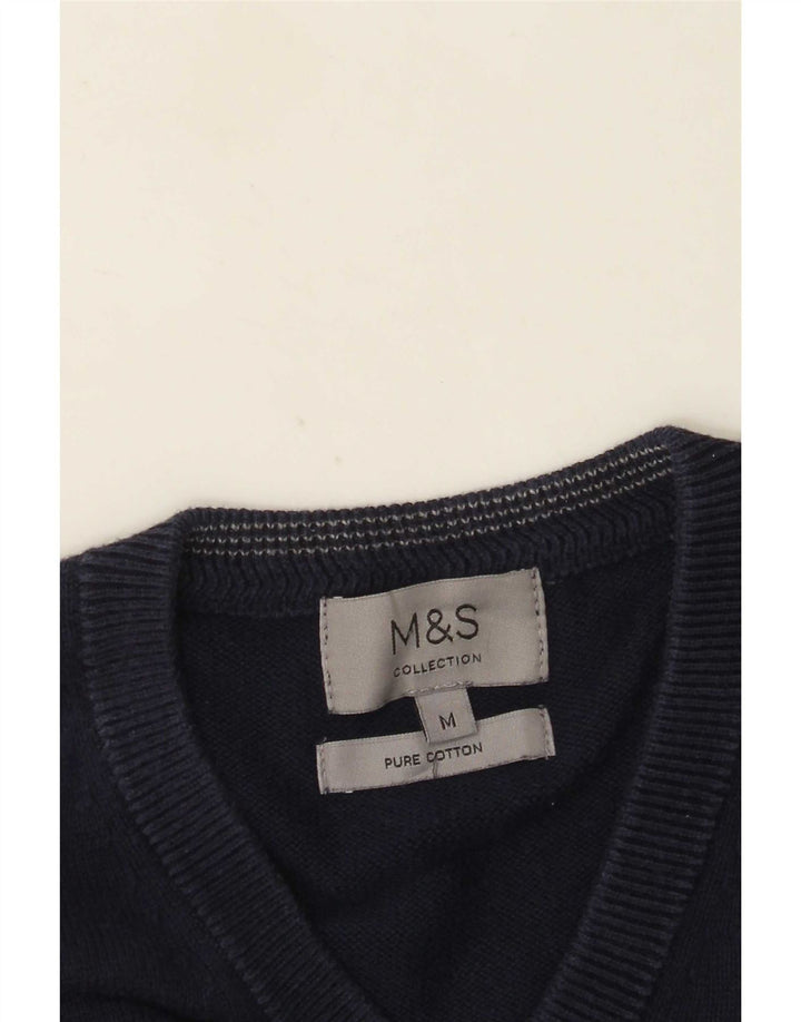 Marks & Spencer Ανδρικό πουλόβερ με λαιμόκοψη με λαιμόκοψη μεσαίου μπλε βαμβακερό