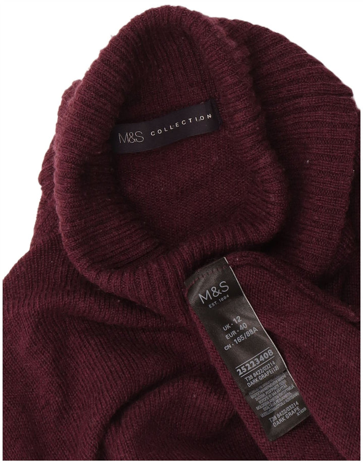 Marks & Spencer Γυναικείο πουλόβερ με ρολό λαιμόκοψη UK 12 μεσαίο μαλλί μπορντό