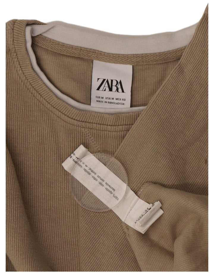 Ανδρικό τοπ Zara μακρυμάνικο μεσαίο καφέ βαμβακερό